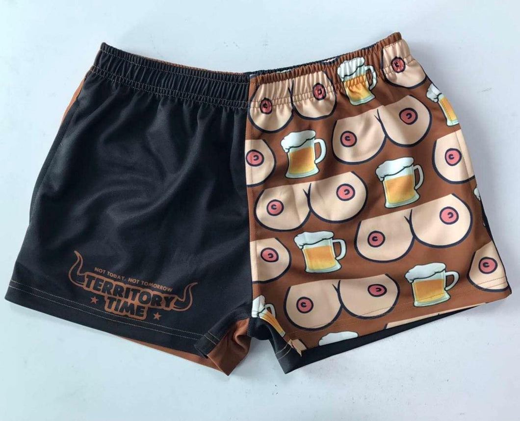 TITTIES & BEER FOOTY SHORTS - Black & Brown