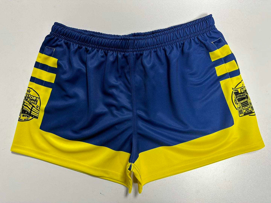 TERRITORY TIME STOCK CRATE FOOTY SHORTS - Blue & Yellow